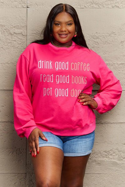 Simply Love Full Size Letter Graphic Round Neck Sweatshirt - Sweater - Deep Rose - Bella Bourget