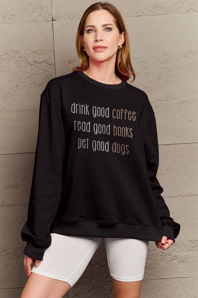 Simply Love Full Size Letter Graphic Round Neck Sweatshirt - Sweater - Black - Bella Bourget