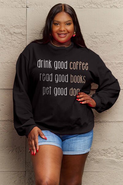 Simply Love Full Size Letter Graphic Round Neck Sweatshirt - Sweater - Black - Bella Bourget