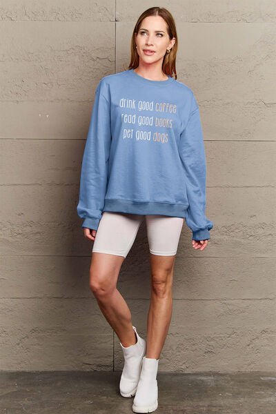 Simply Love Full Size Letter Graphic Round Neck Sweatshirt - Sweater - Misty Blue - Bella Bourget