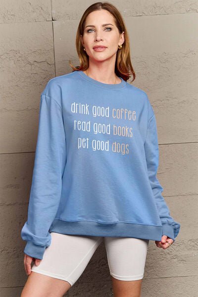 Simply Love Full Size Letter Graphic Round Neck Sweatshirt - Sweater - Misty Blue - Bella Bourget