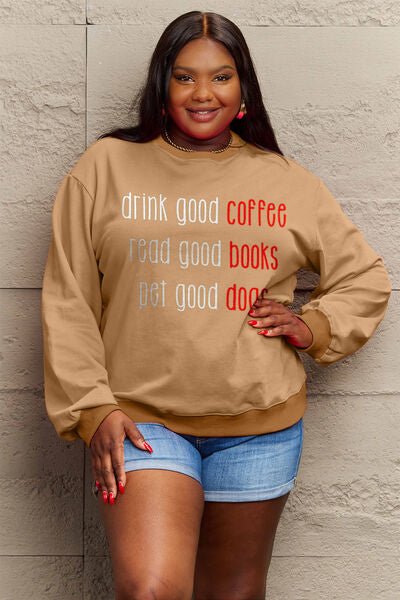 Simply Love Full Size Letter Graphic Round Neck Sweatshirt - Sweater - Camel - Bella Bourget