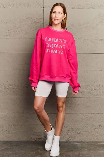 Simply Love Full Size Letter Graphic Round Neck Sweatshirt - Sweater - Deep Rose - Bella Bourget