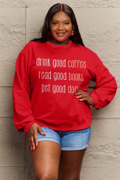 Simply Love Full Size Letter Graphic Round Neck Sweatshirt - Sweater - Wine - Bella Bourget