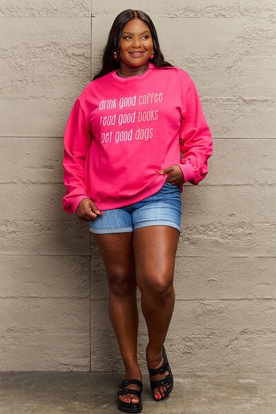 Simply Love Full Size Letter Graphic Round Neck Sweatshirt - Sweater - Deep Rose - Bella Bourget