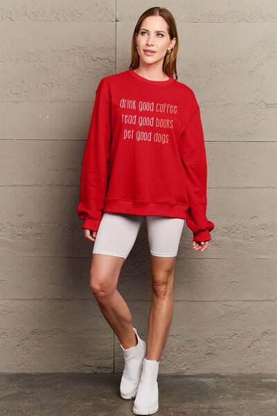 Simply Love Full Size Letter Graphic Round Neck Sweatshirt - Sweater - Wine - Bella Bourget