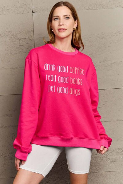 Simply Love Full Size Letter Graphic Round Neck Sweatshirt - Sweater - Deep Rose - Bella Bourget