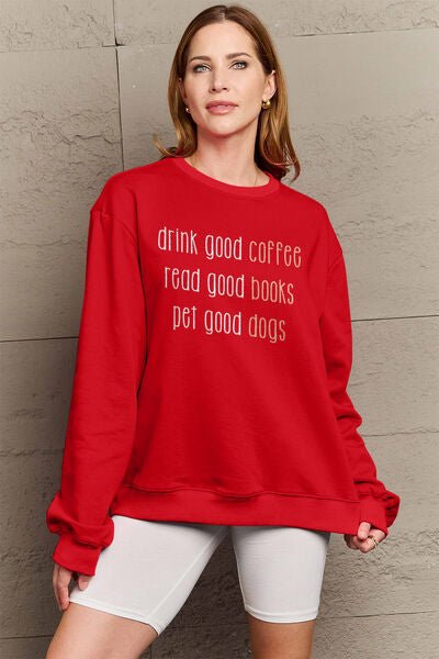 Simply Love Full Size Letter Graphic Round Neck Sweatshirt - Sweater - Wine - Bella Bourget