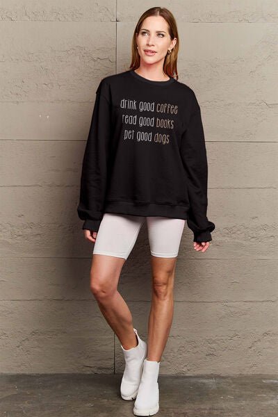 Simply Love Full Size Letter Graphic Round Neck Sweatshirt - Sweater - Black - Bella Bourget