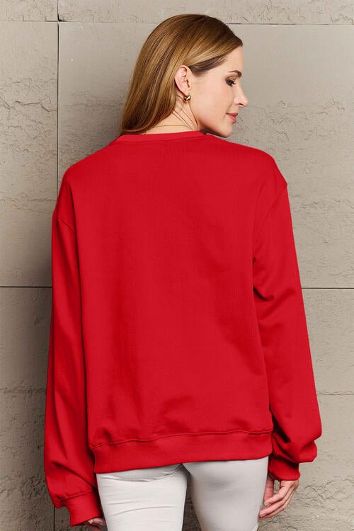 Simply Love Full Size TOUCHDOWN Long Sleeve Sweatshirt - Full Size Sweatshirt - Deep Red - Bella Bourget