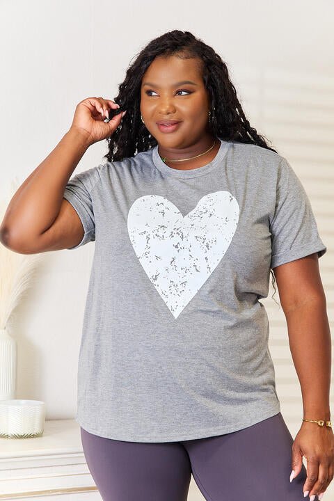 Simply Love Heart Graphic Cuffed Short Sleeve T - Shirt - TikTok - Heather Gray - Bella Bourget