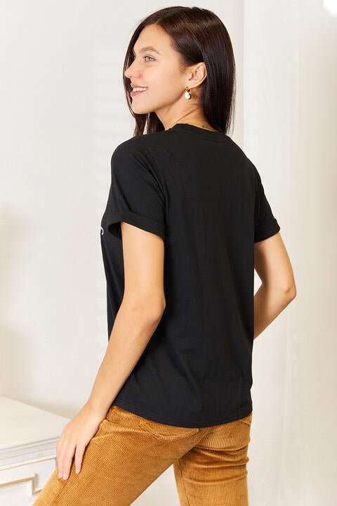 Simply Love Letter Graphic Round Neck T - Shirt - TikTok - Black - Bella Bourget