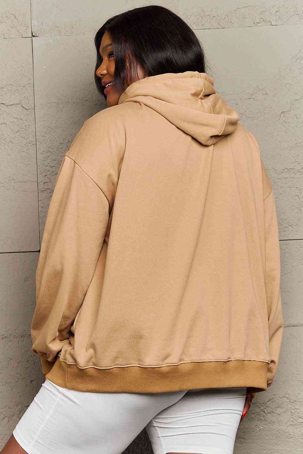 Simply Love Simply Love Full Size Butterfly Graphic Dropped Shoulder Hoodie - Full Size Hoodie - Taupe - Bella Bourget