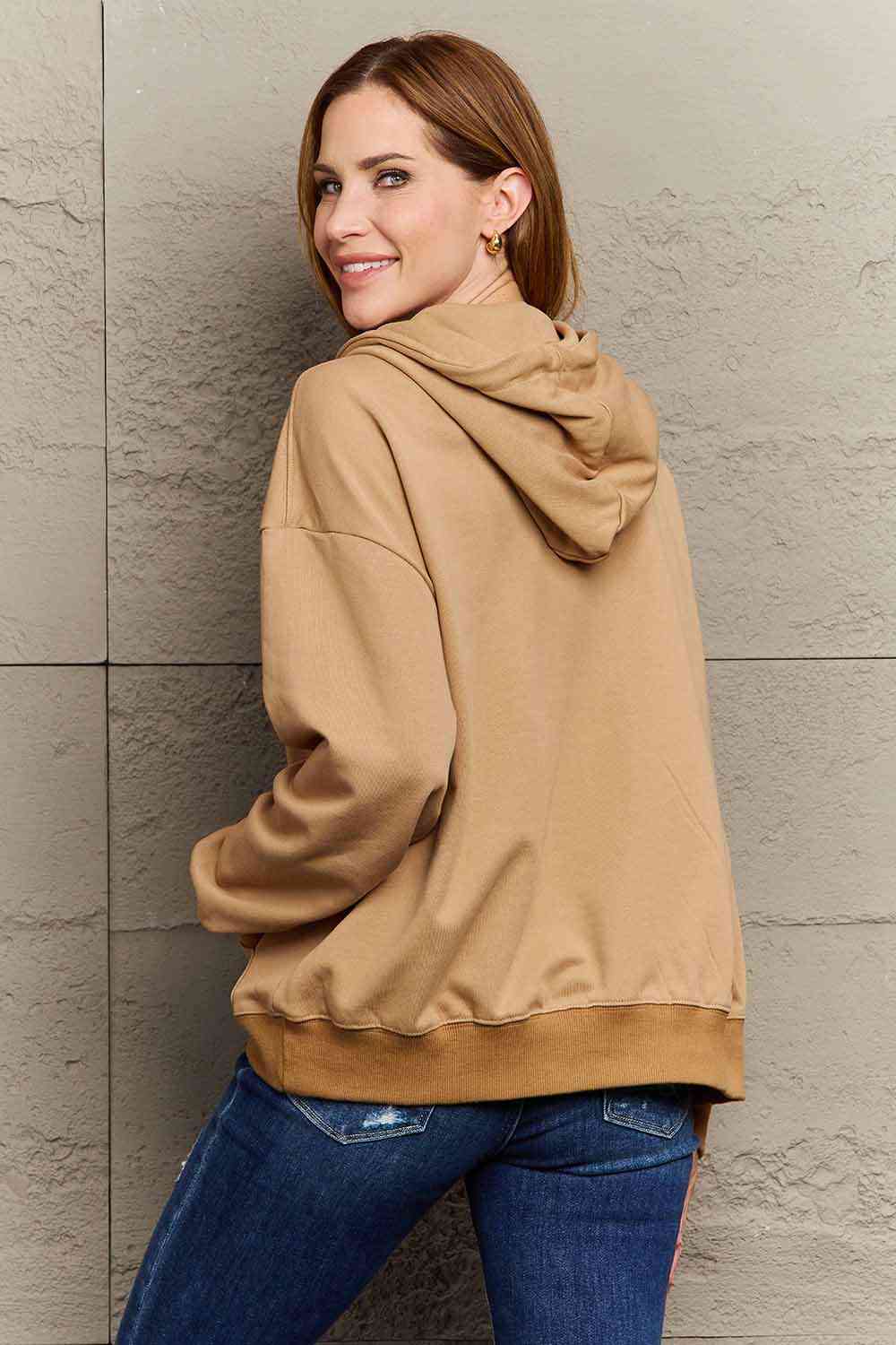 Simply Love Simply Love Full Size Butterfly Graphic Dropped Shoulder Hoodie - Full Size Hoodie - Taupe - Bella Bourget