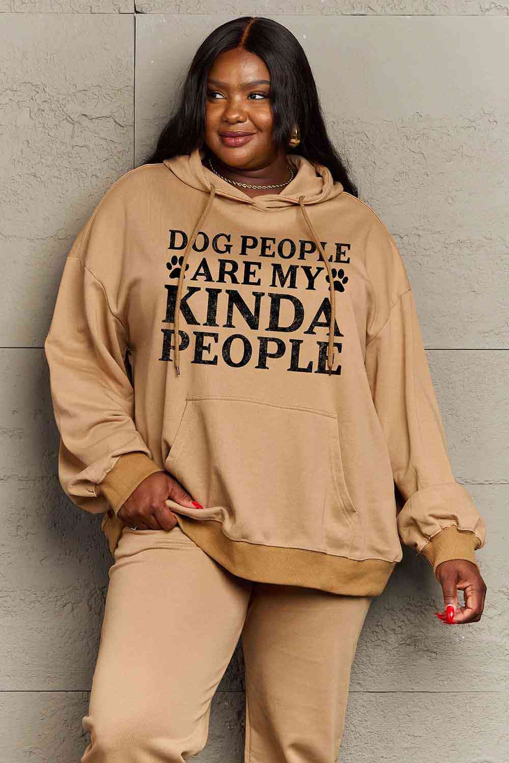 Simply Love Simply Love Full Size Dog Paw Slogan Graphic Hoodie - Full Size Hoodie - Taupe - Bella Bourget