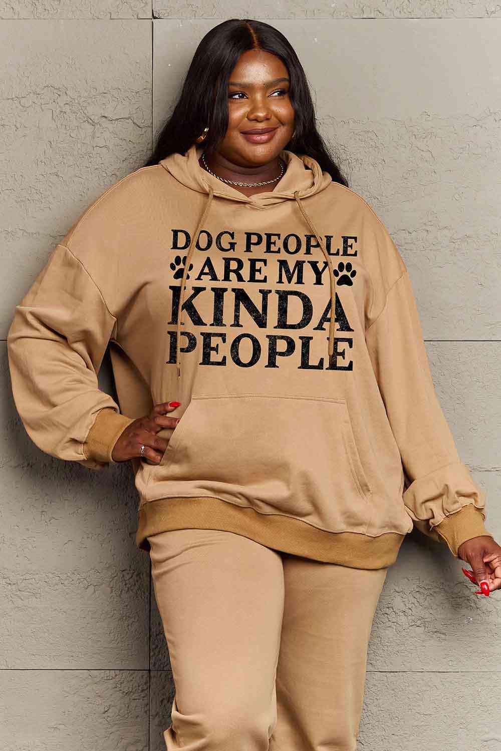 Simply Love Simply Love Full Size Dog Paw Slogan Graphic Hoodie - Full Size Hoodie - Taupe - Bella Bourget