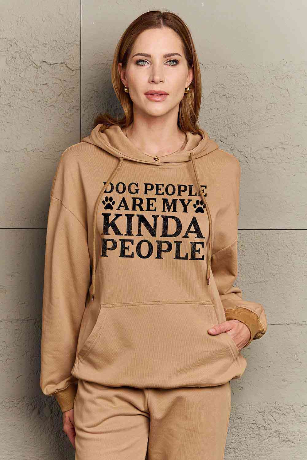 Simply Love Simply Love Full Size Dog Paw Slogan Graphic Hoodie - Full Size Hoodie - Taupe - Bella Bourget