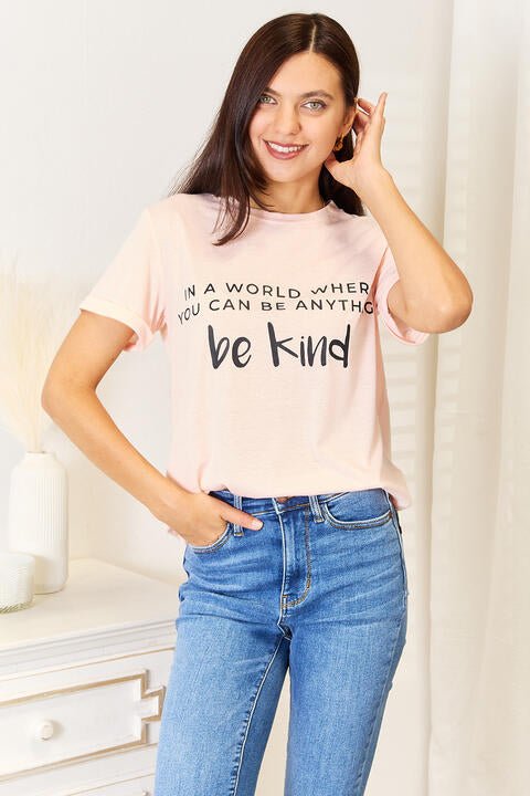 Simply Love Slogan Graphic Cuffed T - Shirt - TikTok - Blush Pink - Bella Bourget