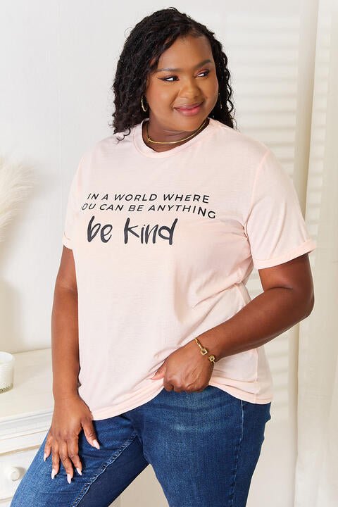 Simply Love Slogan Graphic Cuffed T - Shirt - TikTok - Blush Pink - Bella Bourget