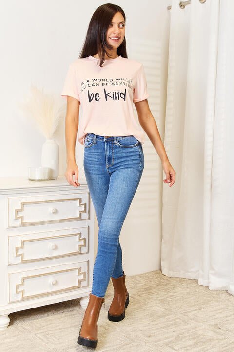 Simply Love Slogan Graphic Cuffed T - Shirt - TikTok - Blush Pink - Bella Bourget