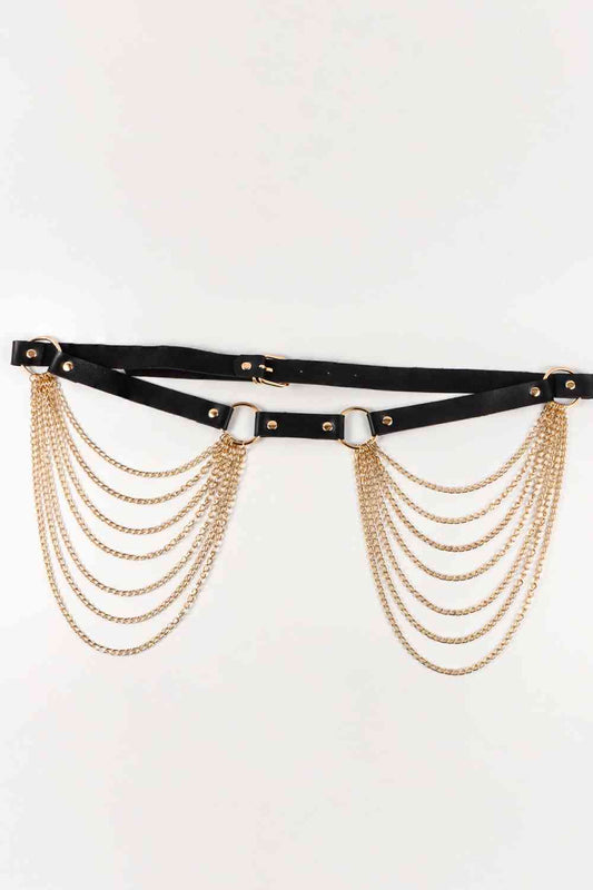 Skinny Belt with Chain - belt - Black/Gold - Bella Bourget