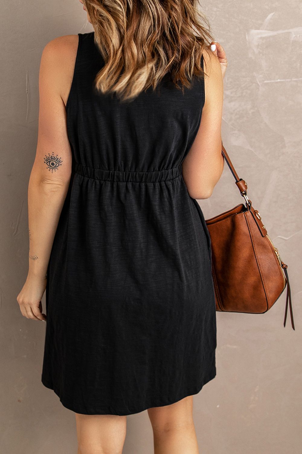 Sleeveless Button Down Mini Dress - Dress - Black - Bella Bourget