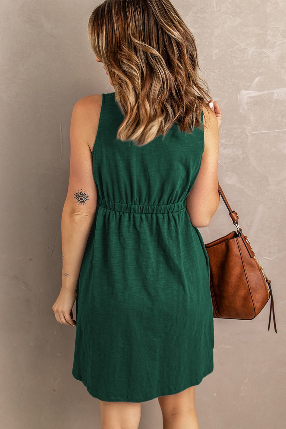 Sleeveless Button Down Mini Dress - Dress - Evergreen - Bella Bourget