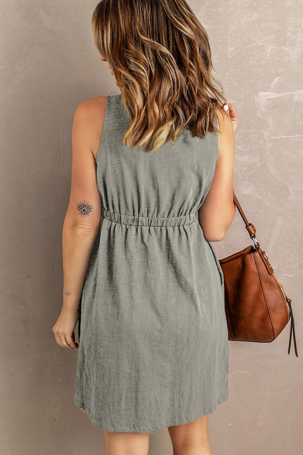 Sleeveless Button Down Mini Dress - Dress - Light Gray - Bella Bourget