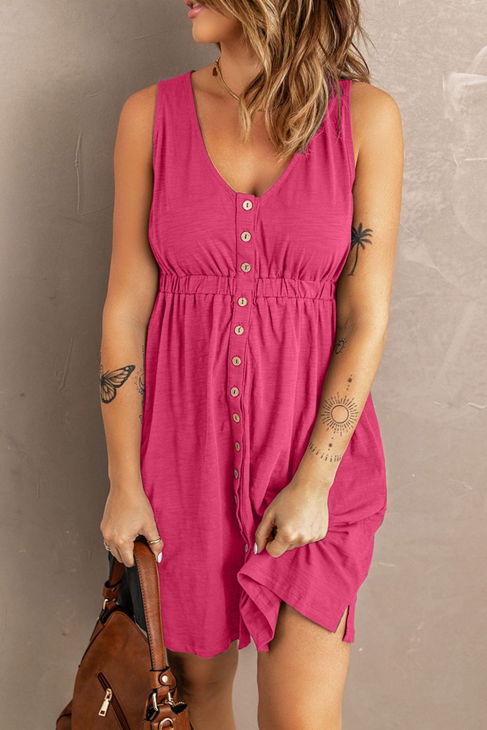 Sleeveless Button Down Mini Dress - Dress - Very Pink - Bella Bourget