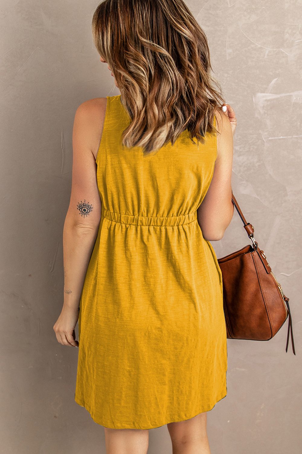 Sleeveless Button Down Mini Dress - Dress - Yellow - Bella Bourget