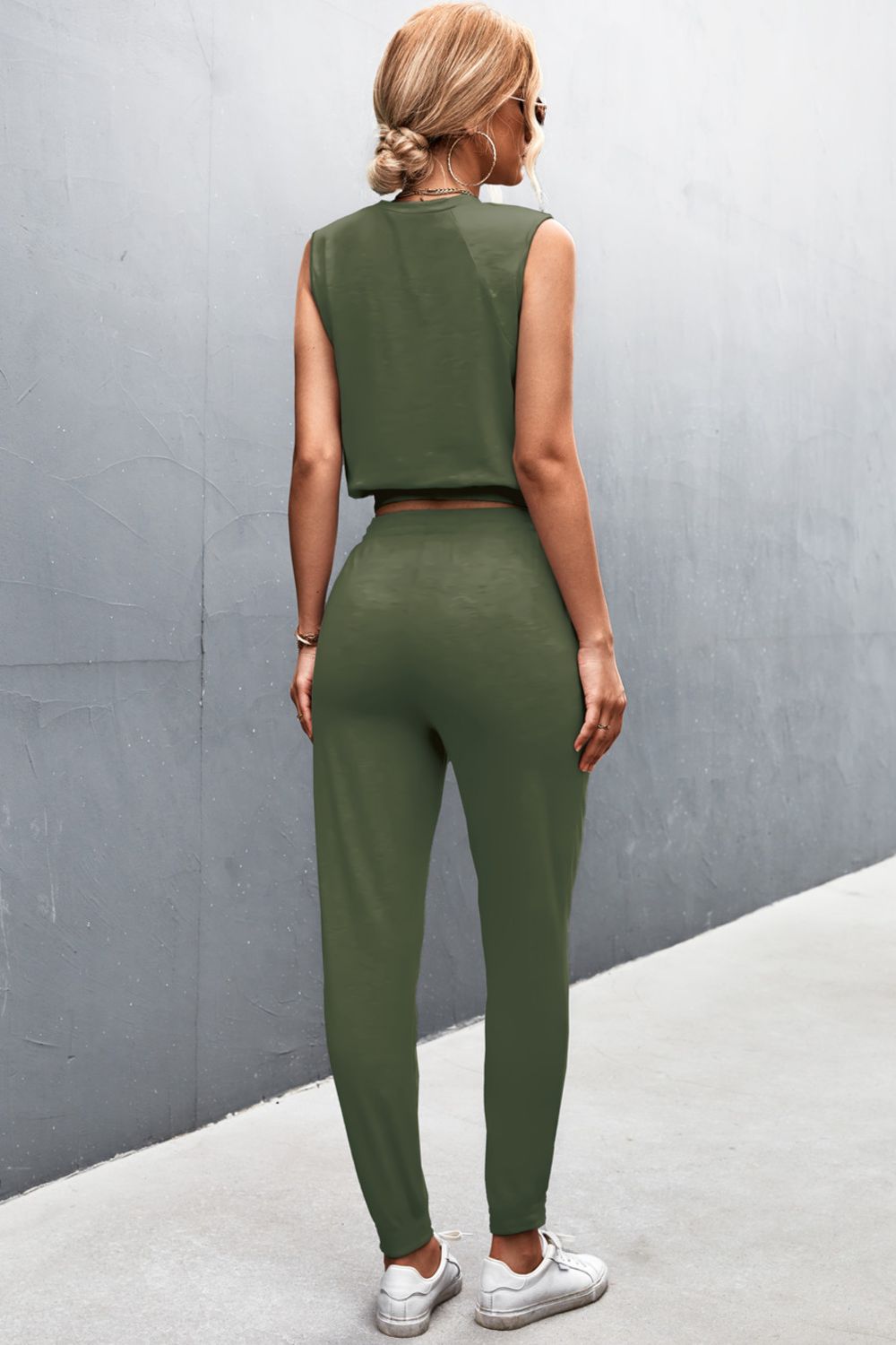 Sleeveless Top and Joggers Set - Active Set - Army Green - Bella Bourget