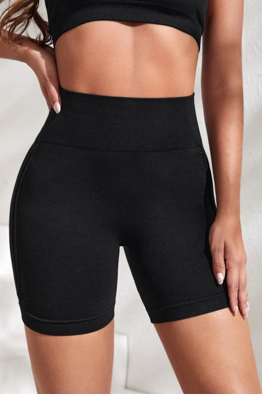 Slim Fit High Waistband Active Shorts - Active Bottoms - Black - Bella Bourget