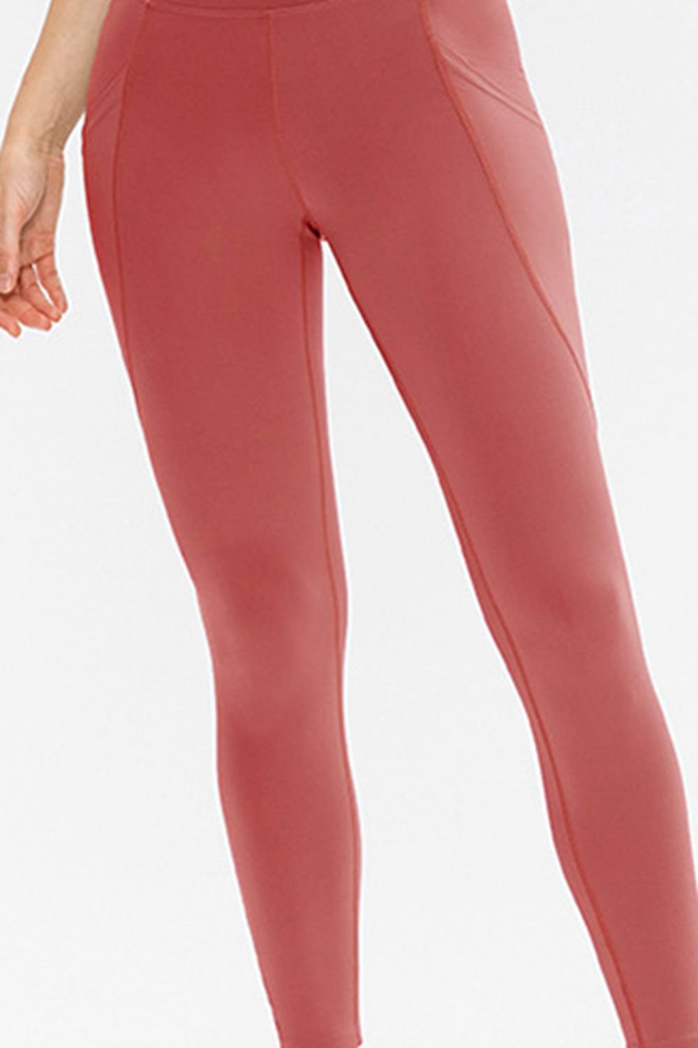 Slim Fit Long Active Leggings with Pockets - Active Bottoms - Burnt Coral - Bella Bourget