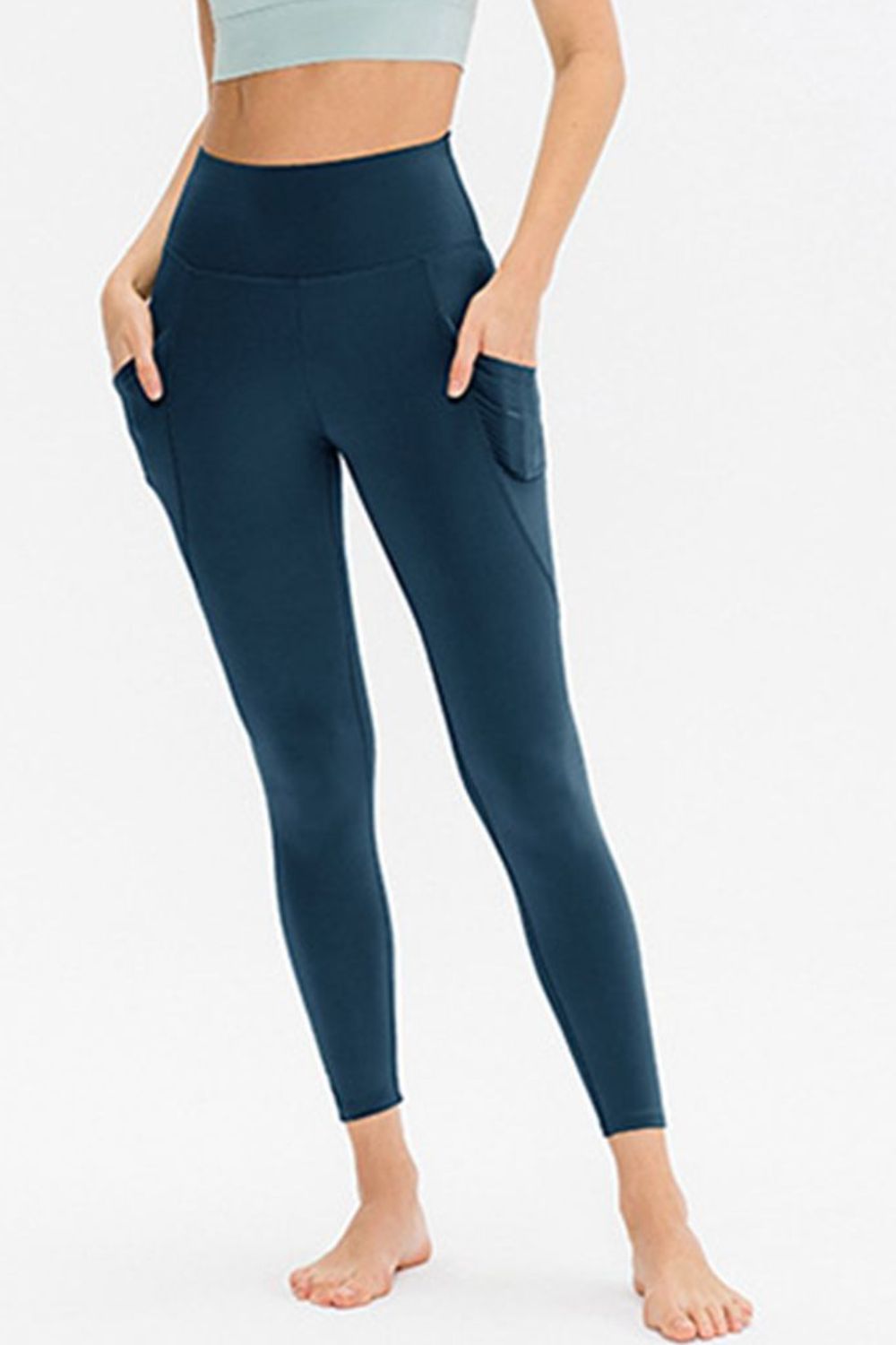 Slim Fit Long Active Leggings with Pockets - Active Bottoms - Deep Teal - Bella Bourget