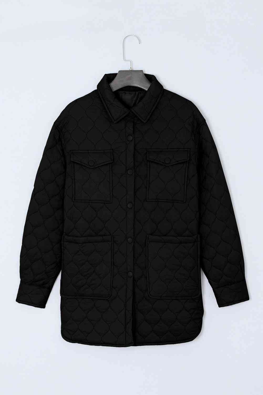 Snap Down Collared Winter Coat - Coat - Black - Bella Bourget