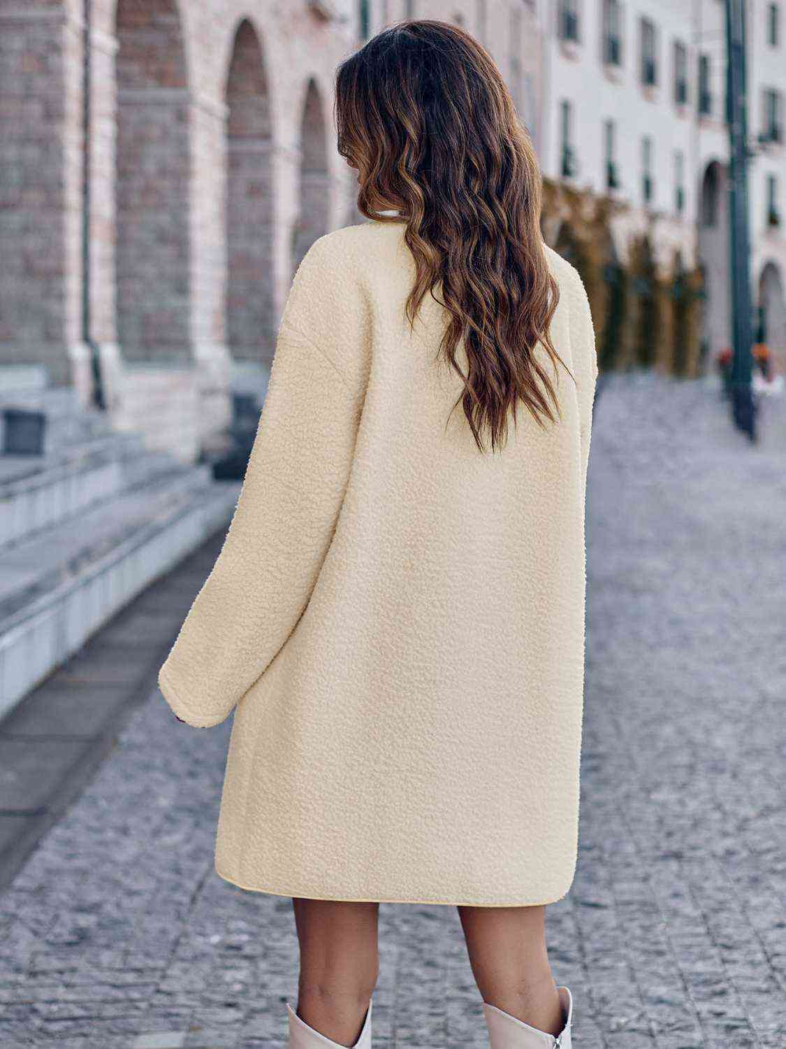 Snap Down Drop Shoulder Coat - Coat - Cream - Bella Bourget