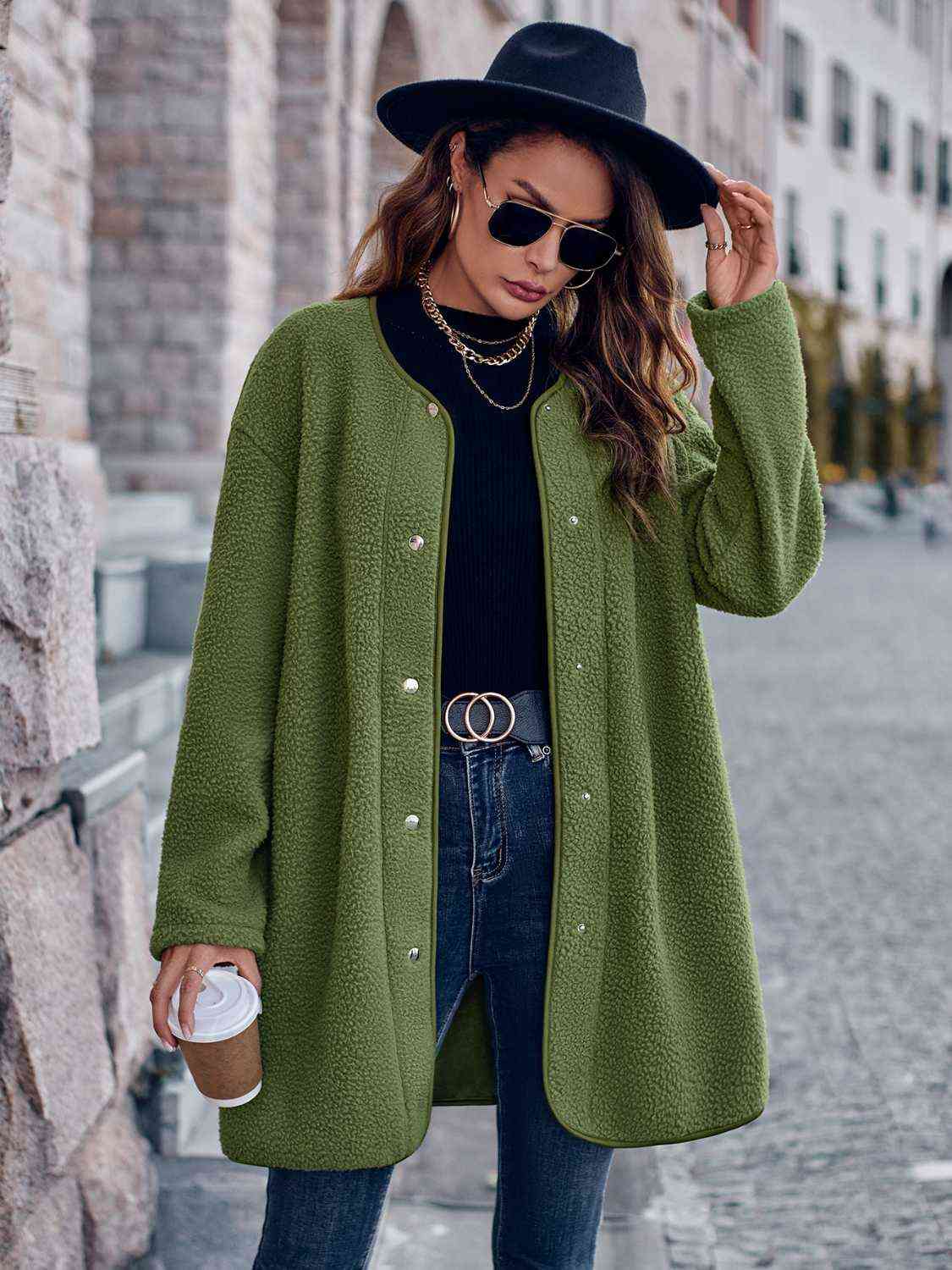 Snap Down Drop Shoulder Coat - Coat - Moss - Bella Bourget