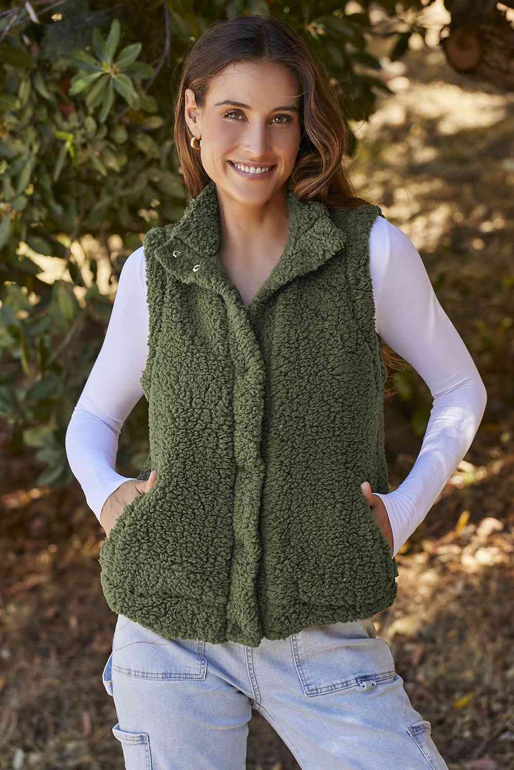 Snap Down Vest with Pockets - Vest - Black Forest - Bella Bourget