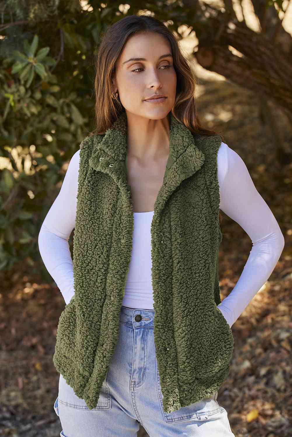 Snap Down Vest with Pockets - Vest - Black Forest - Bella Bourget