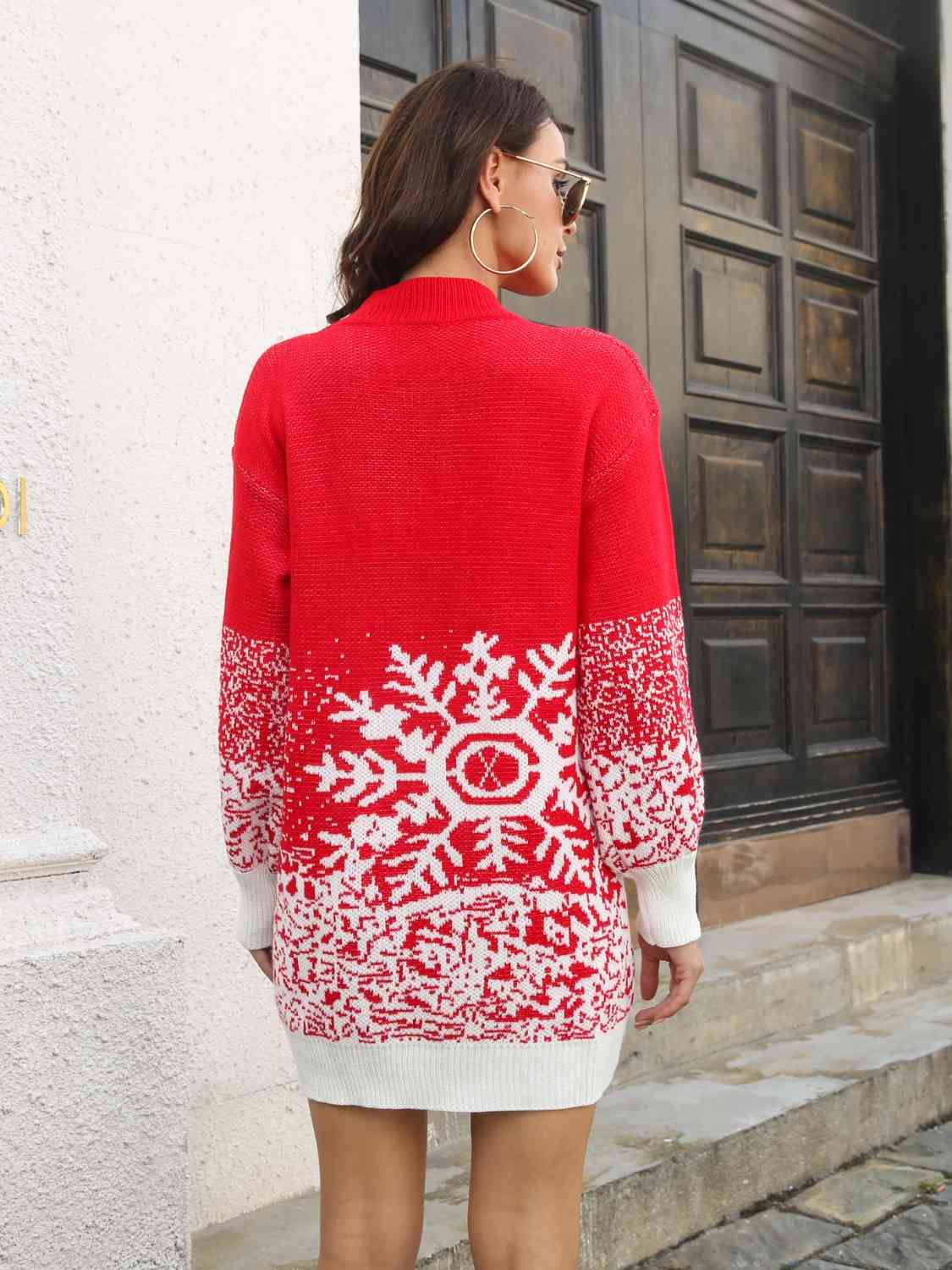 Snowflake Pattern Sweater Dress - Sweater Dress - Red - Bella Bourget