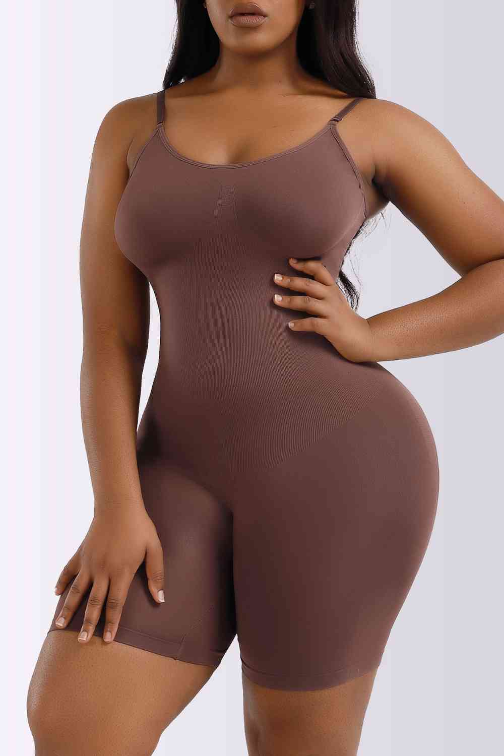 Spaghetti Strap Shaping Romper - Shapewear - Coffee Brown - Bella Bourget