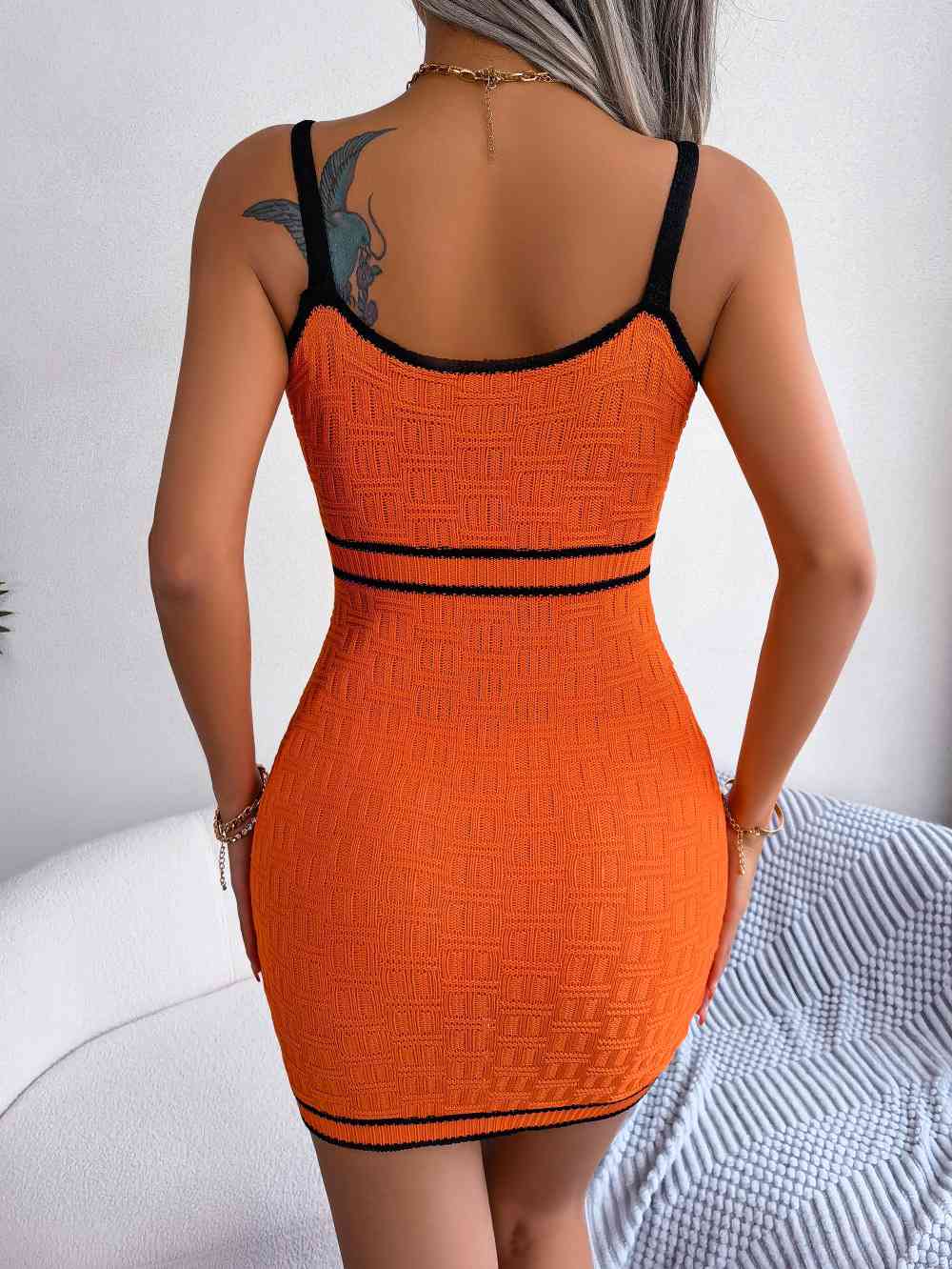 Spaghetti Strap Sweater Dress with keyhole cutout - Sweater Dress - Orange - Bella Bourget