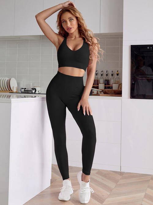 Sport Tank and Leggings Set - Athletic Wear Set - Black - Bella Bourget