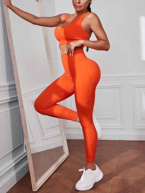 Sport Tank and Leggings Set - Athletic Wear Set - Orange - Bella Bourget