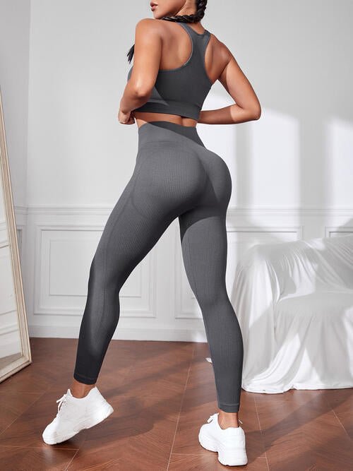 Sport Tank and Leggings Set - Athletic Wear Set - Charcoal - Bella Bourget