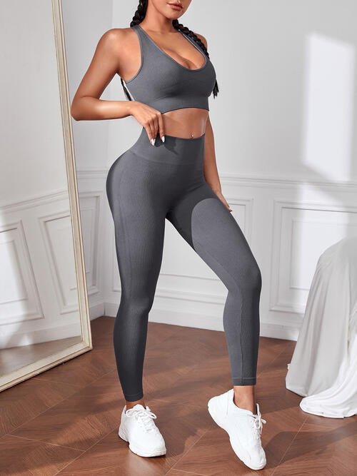 Sport Tank and Leggings Set - Athletic Wear Set - Charcoal - Bella Bourget