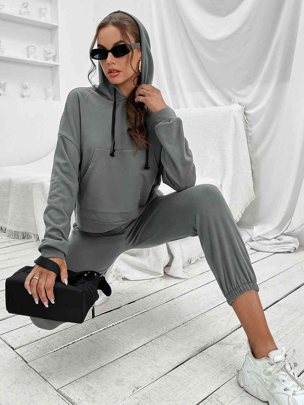 Sports Hoodie and Joggers Set - Active Sets - Charcoal - Bella Bourget