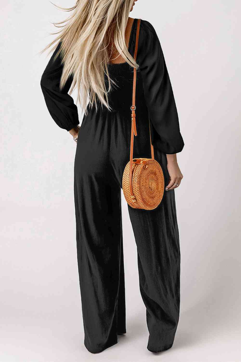 Square Neck Raglan Sleeve Jumpsuit with Pocket - Jumpsuit - Black - Bella Bourget