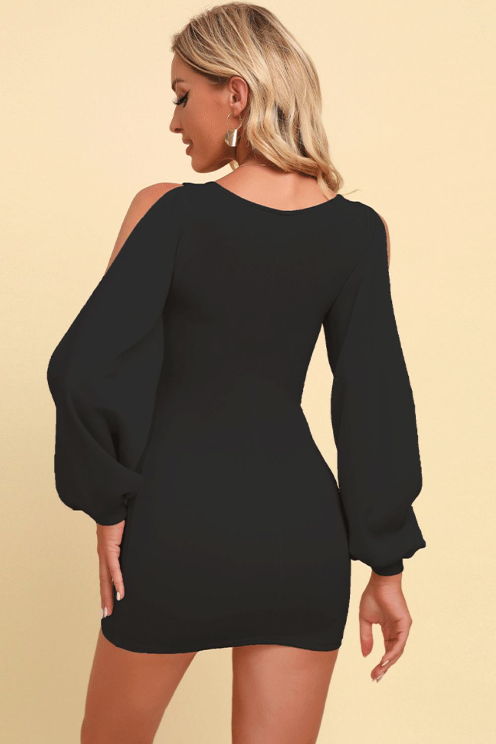 Square Neck Split Sleeve Mini Dress - Dress - Black - Bella Bourget