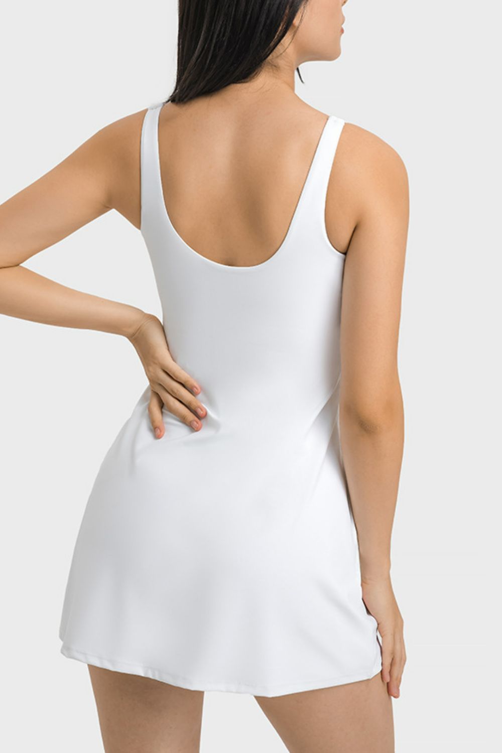 Square Neck Sports Tank Dress with Full Coverage Bottoms - Dress - White - Bella Bourget